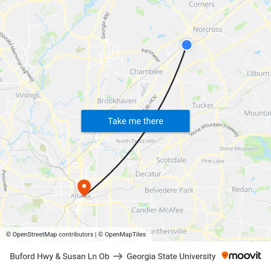 Buford Hwy & Susan Ln Ob to Georgia State University map