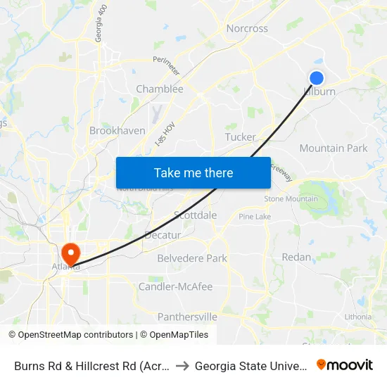 Burns Rd & Hillcrest Rd (Across) to Georgia State University map