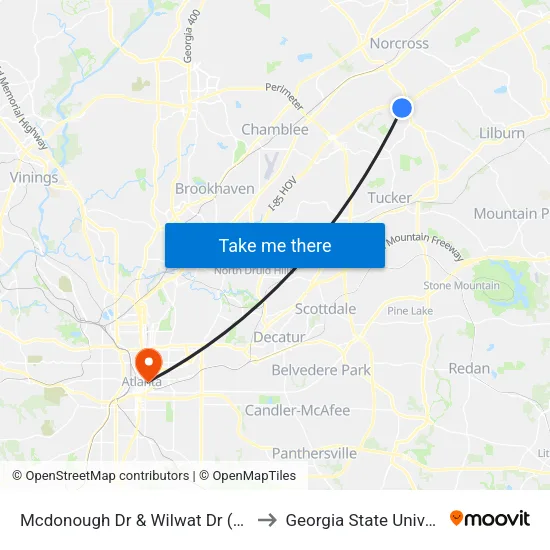 Mcdonough Dr & Wilwat Dr (Ace) Ib to Georgia State University map