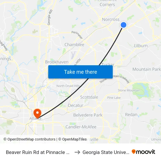 Beaver Ruin Rd at Pinnacle Way Ib to Georgia State University map