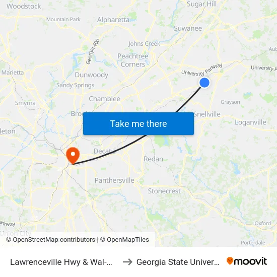 Lawrenceville Hwy & Wal-Mart to Georgia State University map