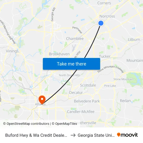Buford Hwy & Wa Credit Dealer (Gwin Dr) to Georgia State University map