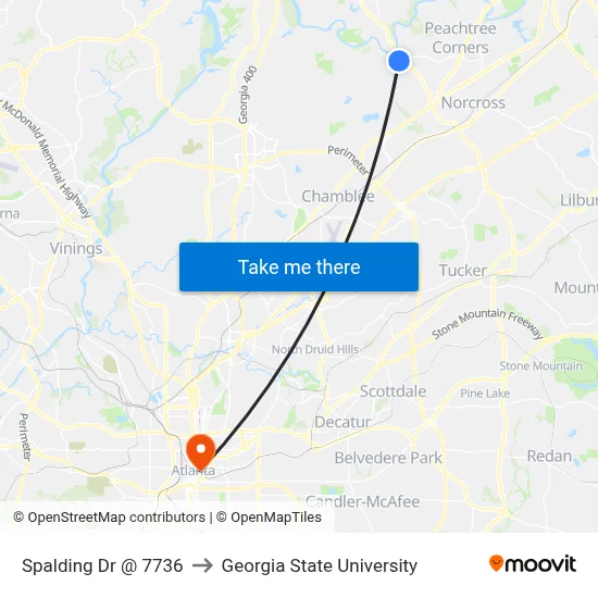 Spalding Dr @ 7736 to Georgia State University map