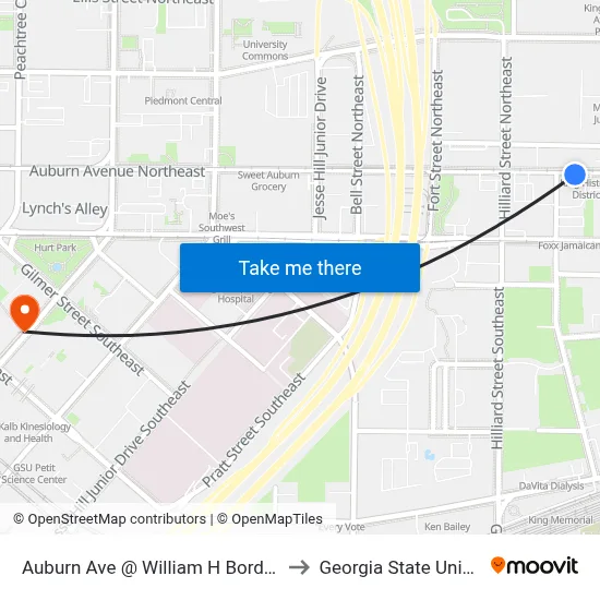 Auburn Ave @ William H Borders Sr Dr to Georgia State University map