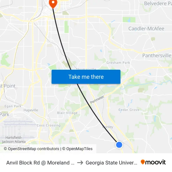 Anvil Block Rd @ Moreland Ave to Georgia State University map