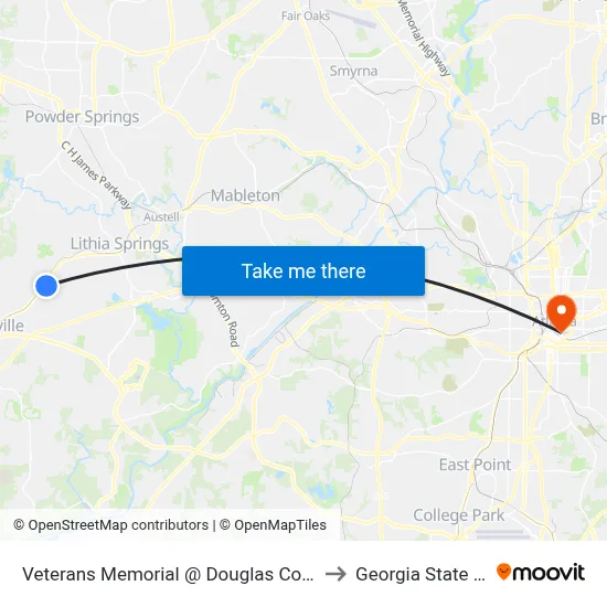 Veterans Memorial @ Douglas County School System to Georgia State University map