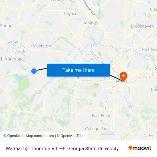 Walmart @ Thornton Rd to Georgia State University map