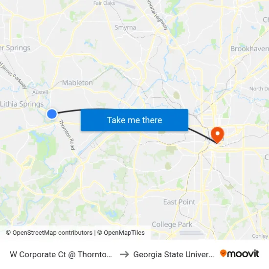 W Corporate Ct @ Thornton Rd to Georgia State University map