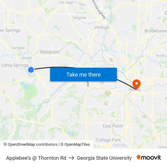 Applebee's @ Thornton Rd to Georgia State University map