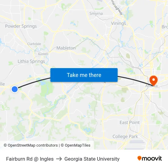 Fairburn Rd @ Ingles to Georgia State University map