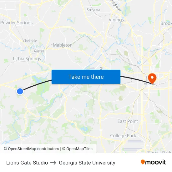 Lions Gate Studio to Georgia State University map