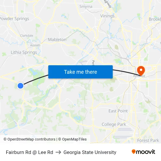 Fairburn Rd @ Lee Rd to Georgia State University map