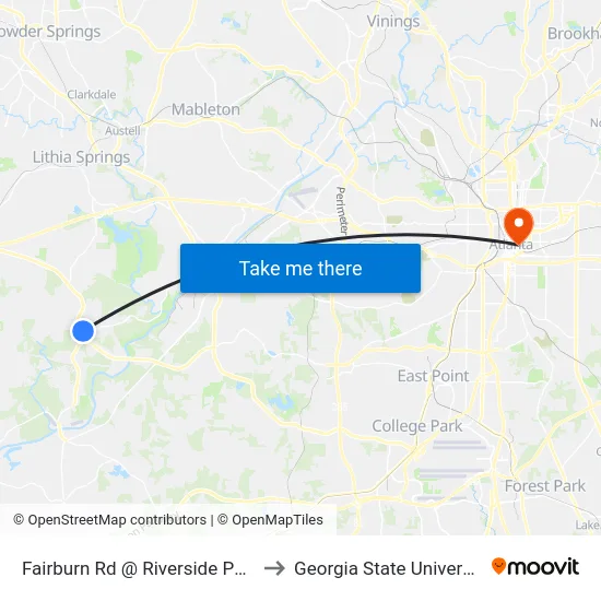 Fairburn Rd @ Riverside Pkwy to Georgia State University map
