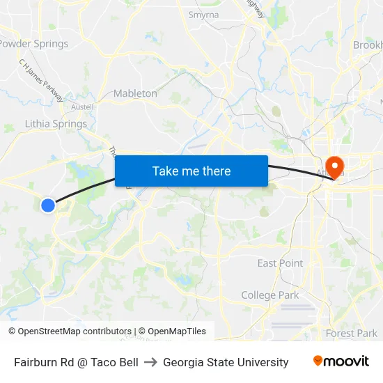 Fairburn Rd @ Taco Bell to Georgia State University map