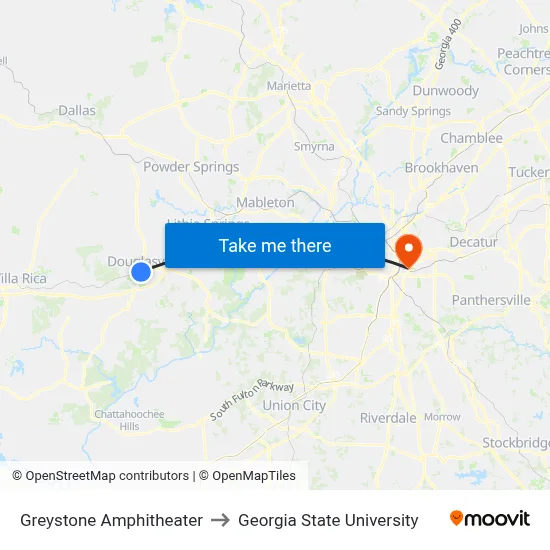 Greystone Amphitheater to Georgia State University map