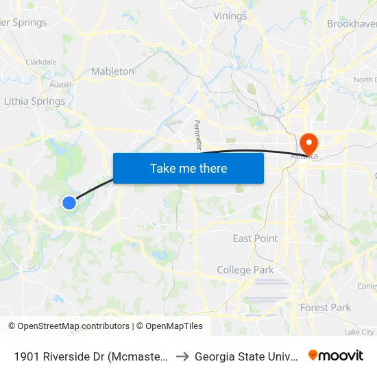 1901 Riverside Dr (Mcmaster-Carr) to Georgia State University map