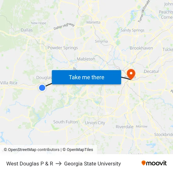 West Douglas P & R to Georgia State University map