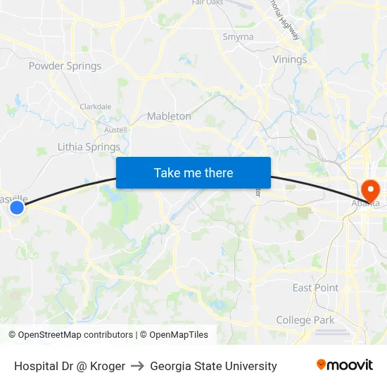 Hospital Dr @ Kroger to Georgia State University map