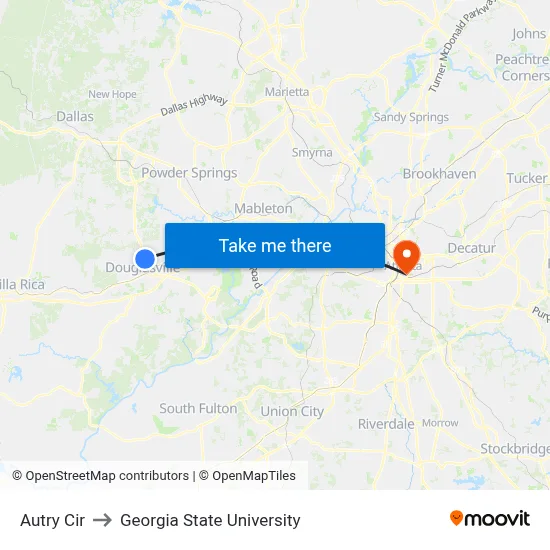Autry Cir to Georgia State University map