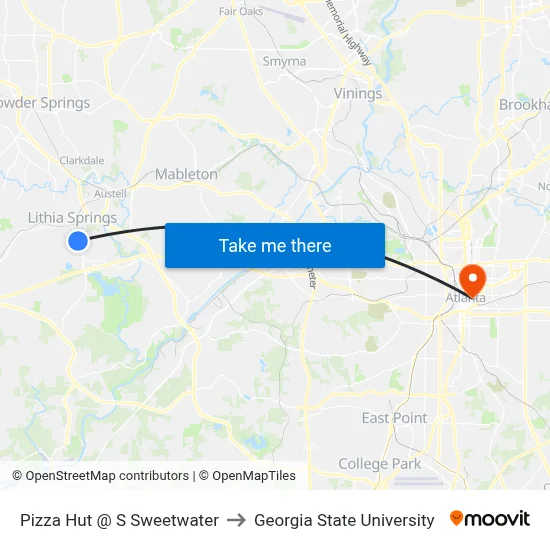 Pizza Hut @ S Sweetwater to Georgia State University map