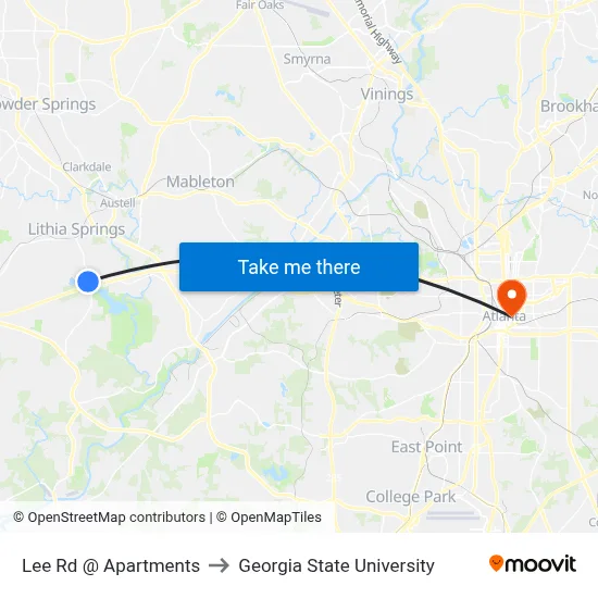 Lee Rd @ Apartments to Georgia State University map