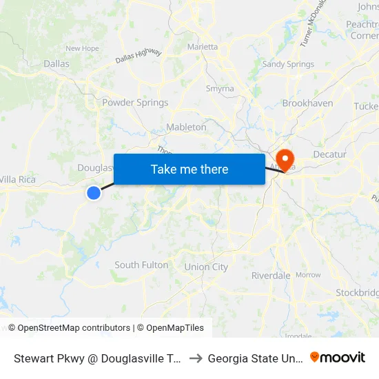 Stewart Pkwy @ Douglasville Town Center to Georgia State University map