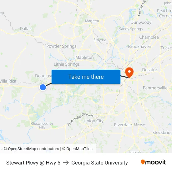 Stewart Pkwy @ Hwy 5 to Georgia State University map