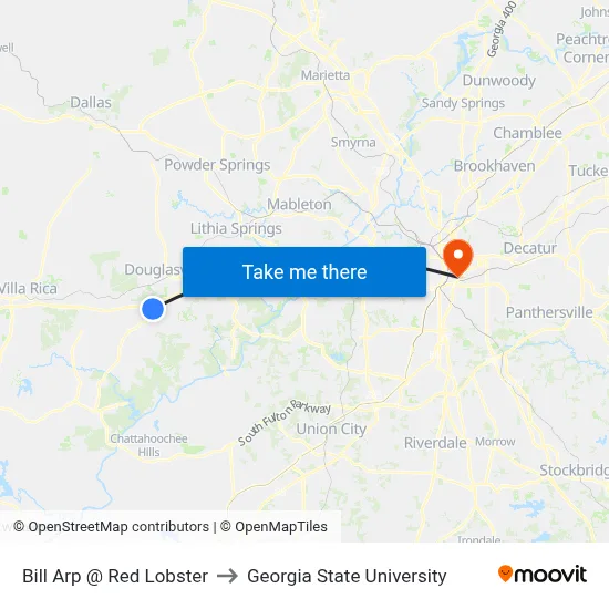 Bill Arp @ Red Lobster to Georgia State University map
