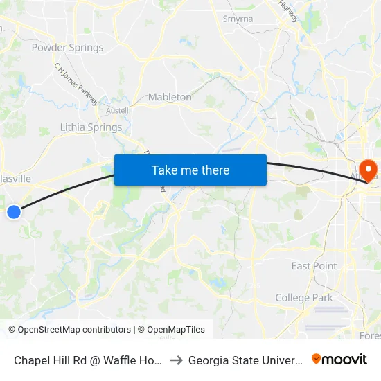 Chapel Hill Rd @ Waffle House to Georgia State University map
