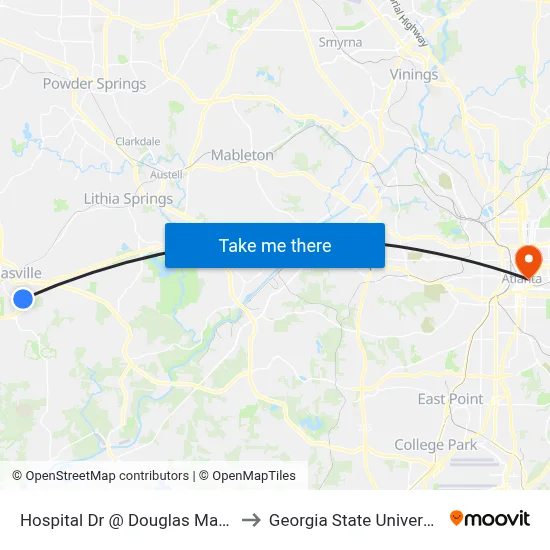 Hospital Dr @ Douglas Manor to Georgia State University map