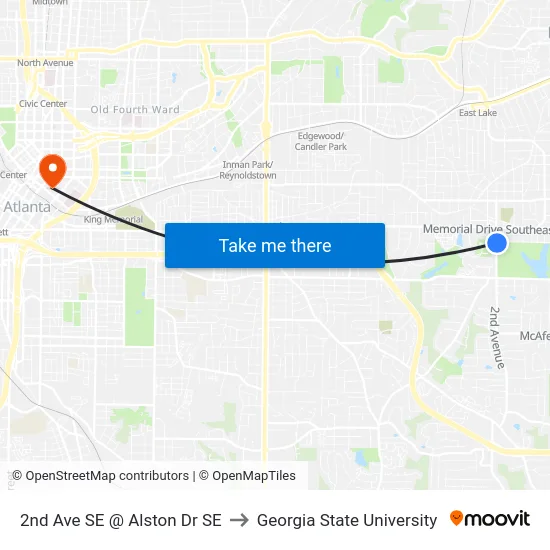 2nd Ave SE @ Alston Dr SE to Georgia State University map