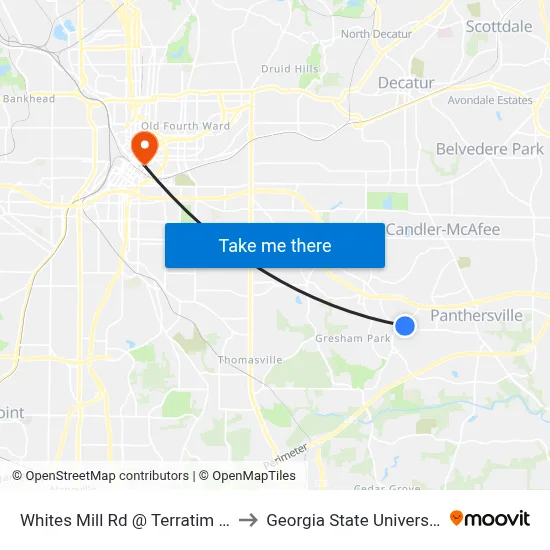 Whites Mill Rd @ Terratim Ln to Georgia State University map