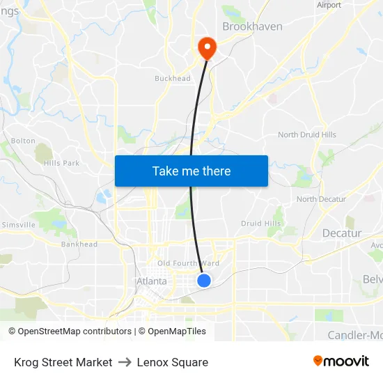 Krog Street Market to Lenox Square map