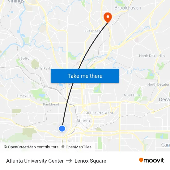 Atlanta University Center to Lenox Square map