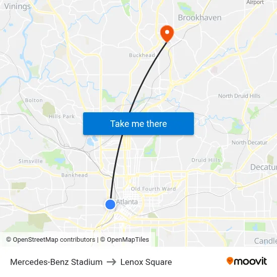 Mercedes-Benz Stadium to Lenox Square map