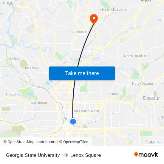 Georgia State University to Lenox Square map