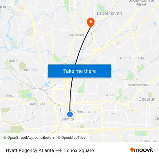 Hyatt Regency Atlanta to Lenox Square map