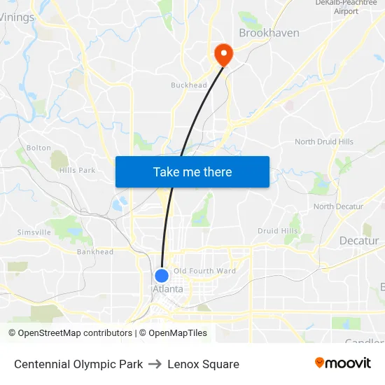 Centennial Olympic Park to Lenox Square map