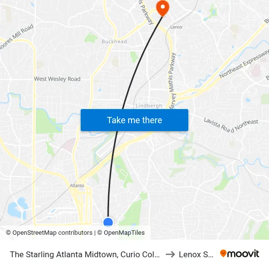 The Starling Atlanta Midtown, Curio Collection by Hilton to Lenox Square map