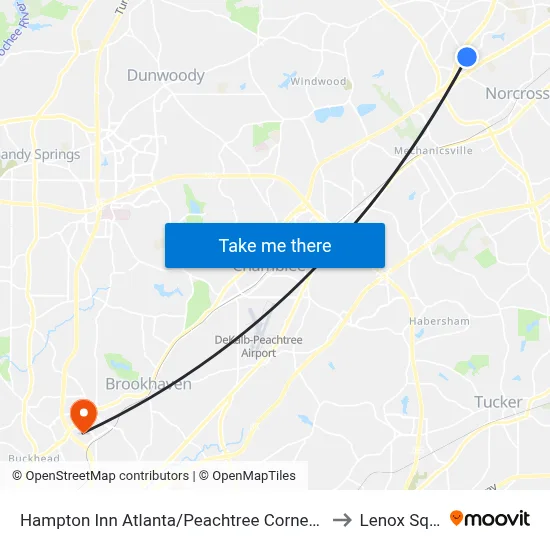 Hampton Inn Atlanta/Peachtree Corners/Norcross to Lenox Square map