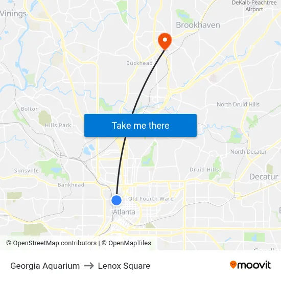 Georgia Aquarium to Lenox Square map