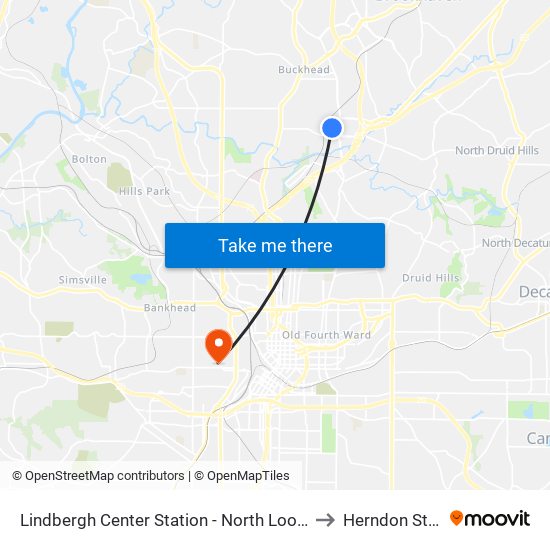 Lindbergh Center Station - North Loop/Morosgo Dr to Herndon Stadium map