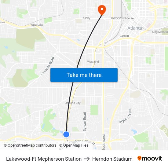 Lakewood-Ft Mcpherson Station to Herndon Stadium map
