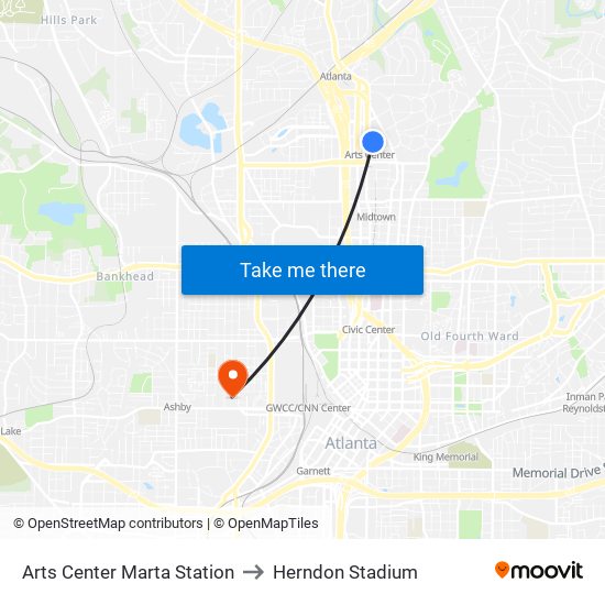 Arts Center Marta Station to Herndon Stadium map