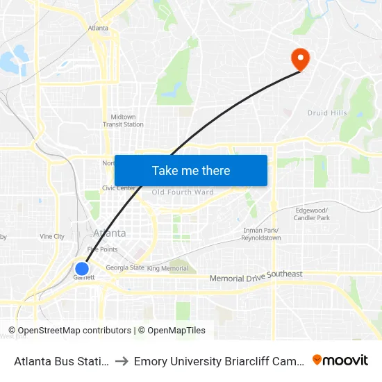Atlanta Bus Station to Emory University Briarcliff Campus map