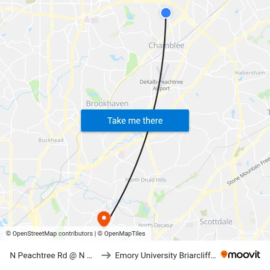 N Peachtree Rd @ N Hill Pkwy to Emory University Briarcliff Campus map