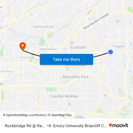 Rockbridge Rd @ Rays Rd to Emory University Briarcliff Campus map