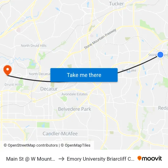 Main St @ W Mountain St to Emory University Briarcliff Campus map