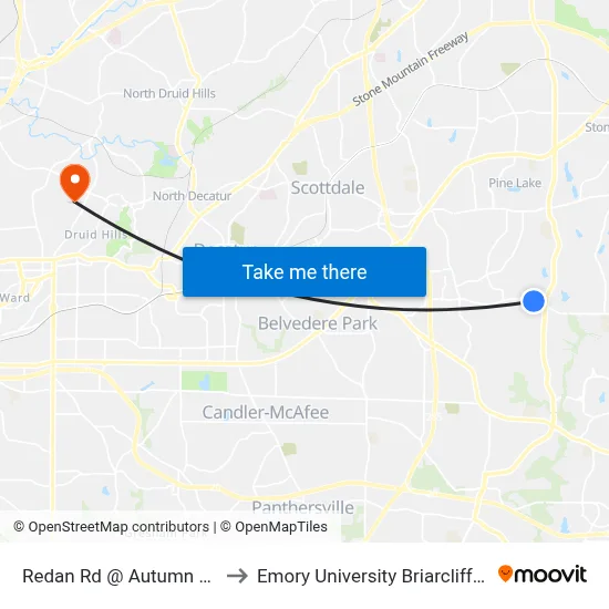 Redan Rd @ Autumn Crest Dr to Emory University Briarcliff Campus map