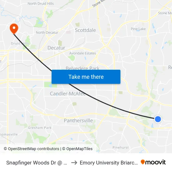 Snapfinger Woods Dr @ Lithonia Way to Emory University Briarcliff Campus map